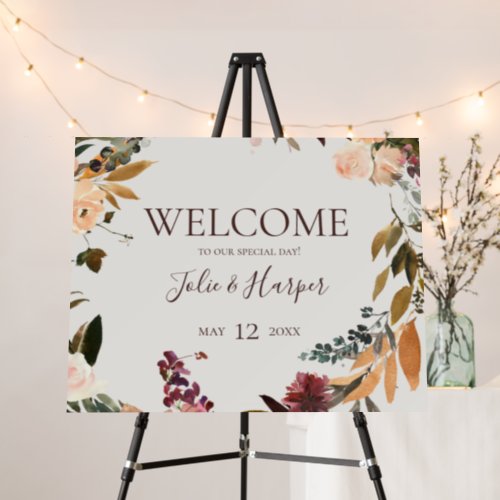 Burgundy Orange Floral  Beige Welcome Foam Board