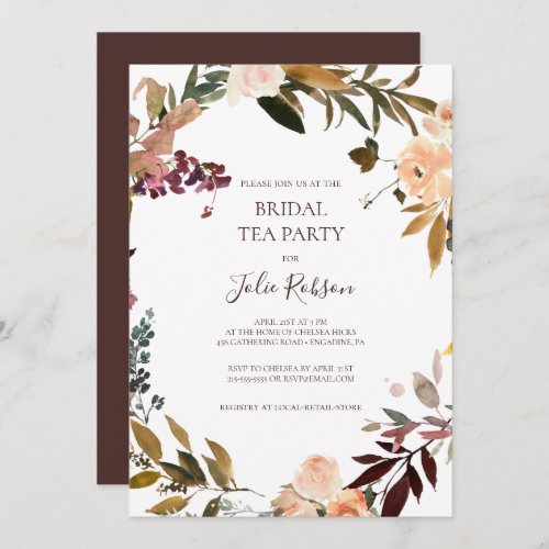 Burgundy Orange Floral Bridal Tea Party Invitation