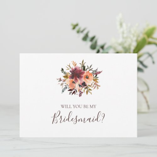 Burgundy Orange Floral Bridesmaid Proposal Card