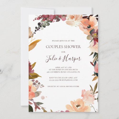 Burgundy Orange Floral Couples Shower Invitation