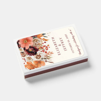 Burgundy Orange Floral Fall Wedding Matchboxes