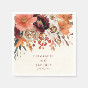 Burgundy Orange Floral Fall Wedding Napkins
