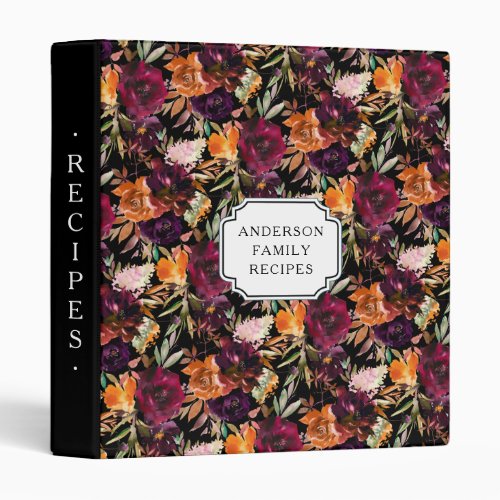 Burgundy Orange Floral Family Recipe 3 Ring Binder