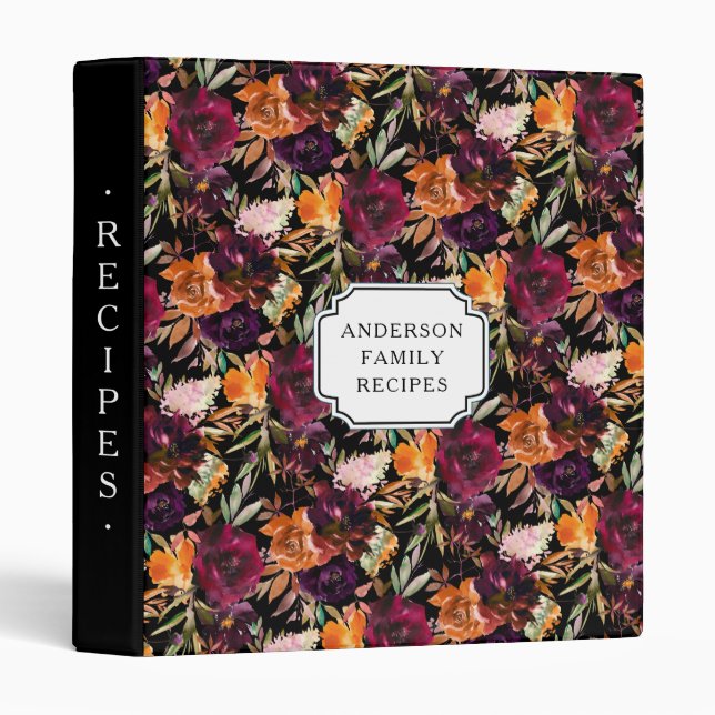 Burgundy Orange Floral Family Recipe 3 Ring Binder (Front/Spine)