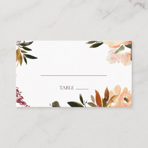 Burgundy Orange Floral Flat Wedding Place Card