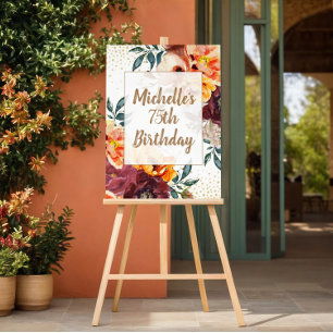 Burgundy Orange Floral Gold Birthday Foam Board