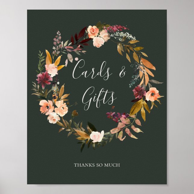 Burgundy Orange Floral Green Cards and Gifts Sign  (Front)