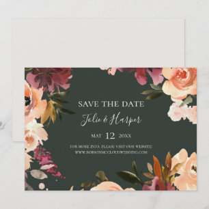 Burgundy Orange Floral Green Horizontal Save The Date