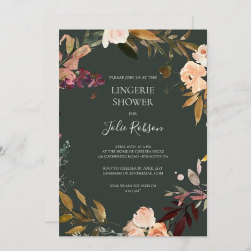 Burgundy Orange Floral  Green Lingerie Shower Invitation