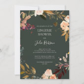Burgundy Orange Floral | Green Lingerie Shower Invitation (Front)