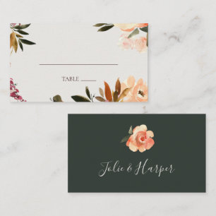 Burgundy Orange Floral   Green Place Card