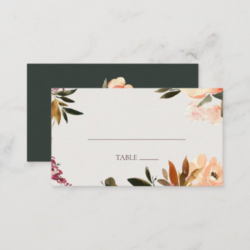 Burgundy Orange Floral  Green Place Card