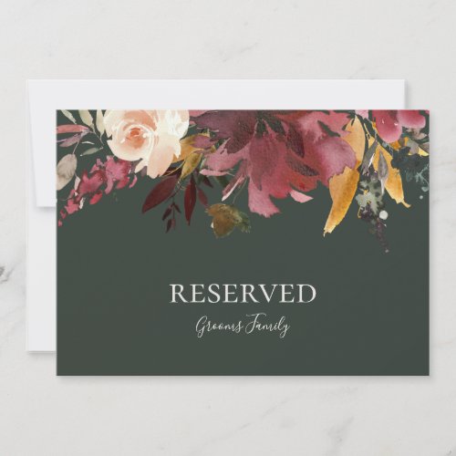 Burgundy Orange Floral  Green Reserved Sign