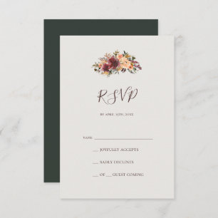 Burgundy Orange Floral   Green RSVP Card