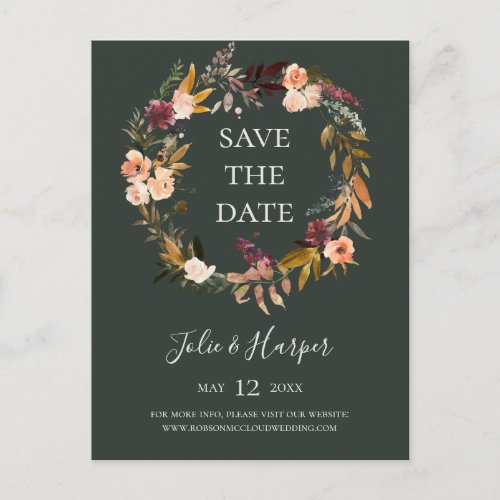 Burgundy Orange Floral Green Save The Date Invitat Invitation Postcard