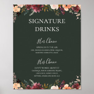 Burgundy Orange Floral Green Signature Drinks Poster