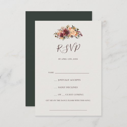 Burgundy Orange Floral Green Song Request RSVP Card