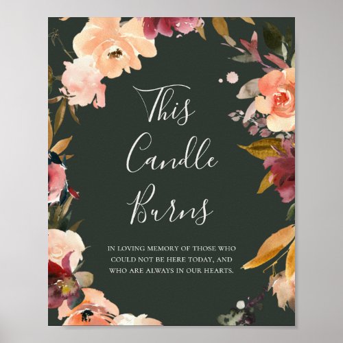 Burgundy Orange Floral  Green This Candle Burns Poster