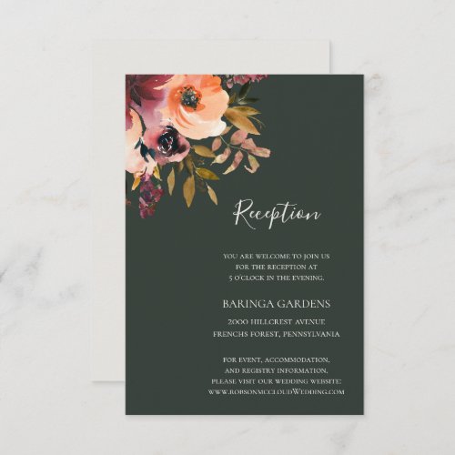 Burgundy Orange Floral  Green Wedding Reception Enclosure Card