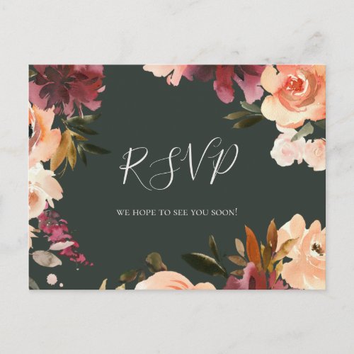 Burgundy Orange Floral Green Wedding RSVP Postcard