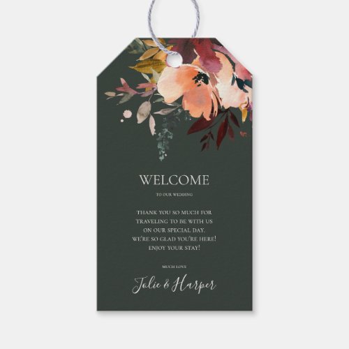 Burgundy Orange Floral  Green Wedding Welcome Gift Tags