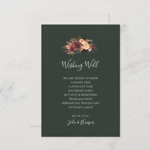 Burgundy Orange Floral Green Wedding Wishing Well Enclosure Card