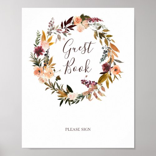 Burgundy Orange Floral Guest Book Sign