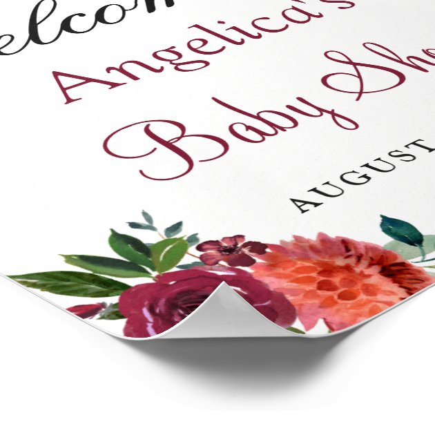 Burgundy Orange Floral Mason Jar Baby Shower Sign