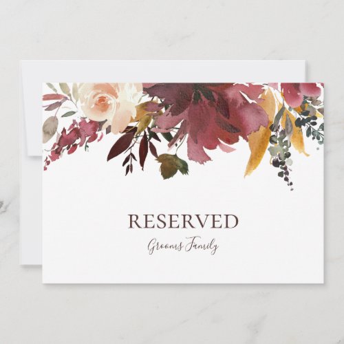 Burgundy Orange Floral  Reserved Sign