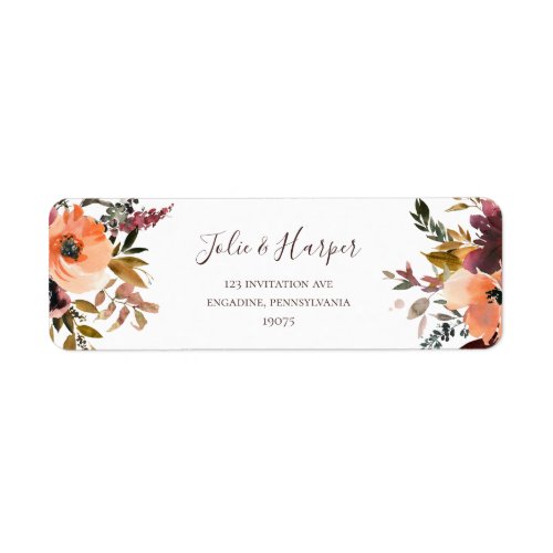 Burgundy Orange Floral Return Address Label