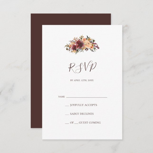 Burgundy Orange Floral RSVP Card (Front/Back)