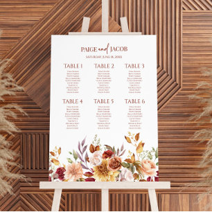 Burgundy Orange Floral Small Wedding Seating Chart Foam Board