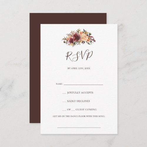 Burgundy Orange Floral Song Request RSVP Card