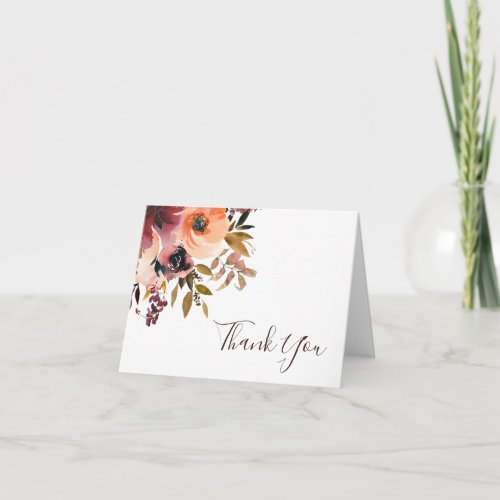 Burgundy Orange Floral Thank You Card