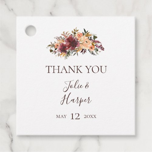 Burgundy Orange Floral Thank You Favor Tags