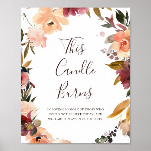 Burgundy Orange Floral This Candle Burns Wedding Poster