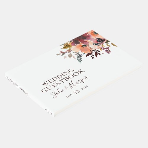 Burgundy Orange Floral Wedding Guest Book