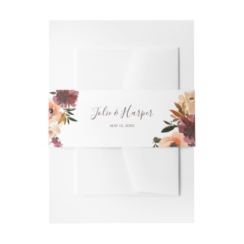 Burgundy Orange Floral Wedding Invitation Belly Band