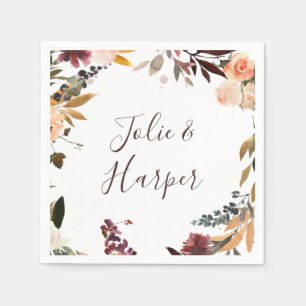 Burgundy Orange Floral Wedding Napkins