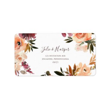 Burgundy Orange Floral Wedding RSVP Address labels