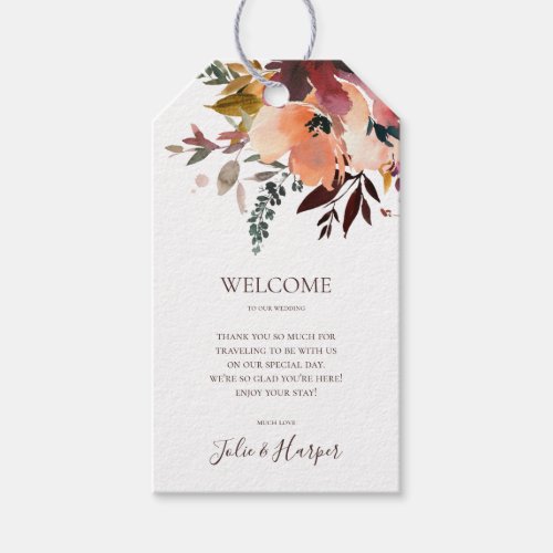 Burgundy Orange Floral  Wedding Welcome Gift Tags