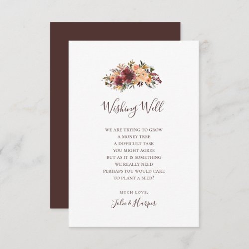 Burgundy Orange Floral Wedding Wishing Well Card