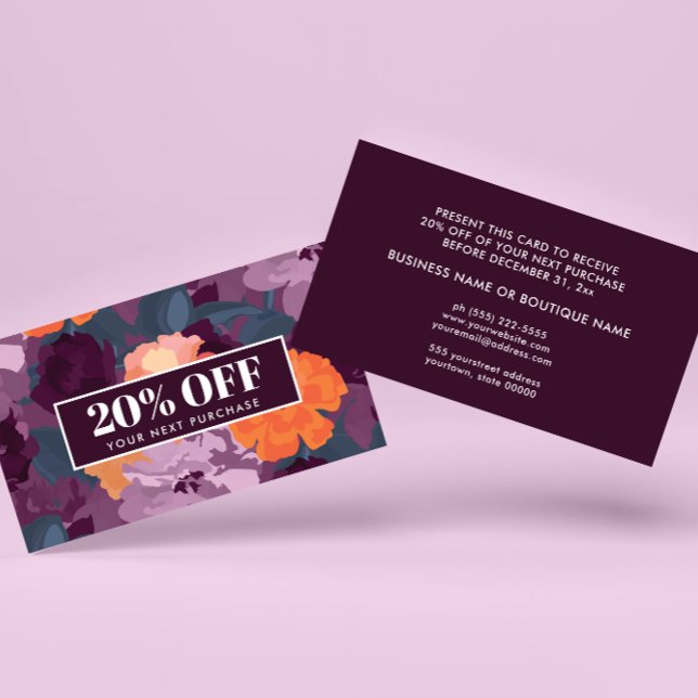 Burgundy Orange Purple Vintage Flowers Coupon Card (Creator Uploaded)