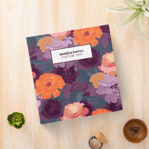 Burgundy Orange Purple Vintage Flowers Monogram 3 Ring Binder