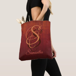 Burgundy Orange Red rustic monogram ombre striped Tote Bag