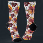 Burgundy Orange Rustic Autumn Floral Wedding Socks<br><div class="desc">Burgundy Orange Rustic Autumn Fall Watercolor Floral Socks features a botanical watercolor floral pattern in burgundy and orange on a white background. This design coordinates with the suit accessories in this collection. Perfect for weddings, groomsmen, Father's Day, Mother's Day, birthday gift for Dad, Mom, Grandmother or Grandpa and more. Designed...</div>