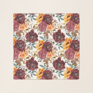 Burgundy Orange Rustic Autumn Watercolor Floral Scarf