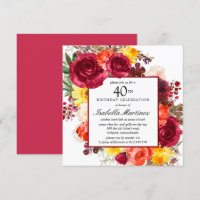 Burgundy Orange Yellow Pink Floral 40th Birthday