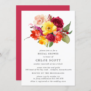 Burgundy Orange Yellow Pink Floral Bridal Shower I Invitation