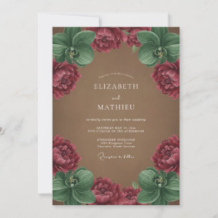 Burgundy Orchid Botanical Romance Wedding Invitation